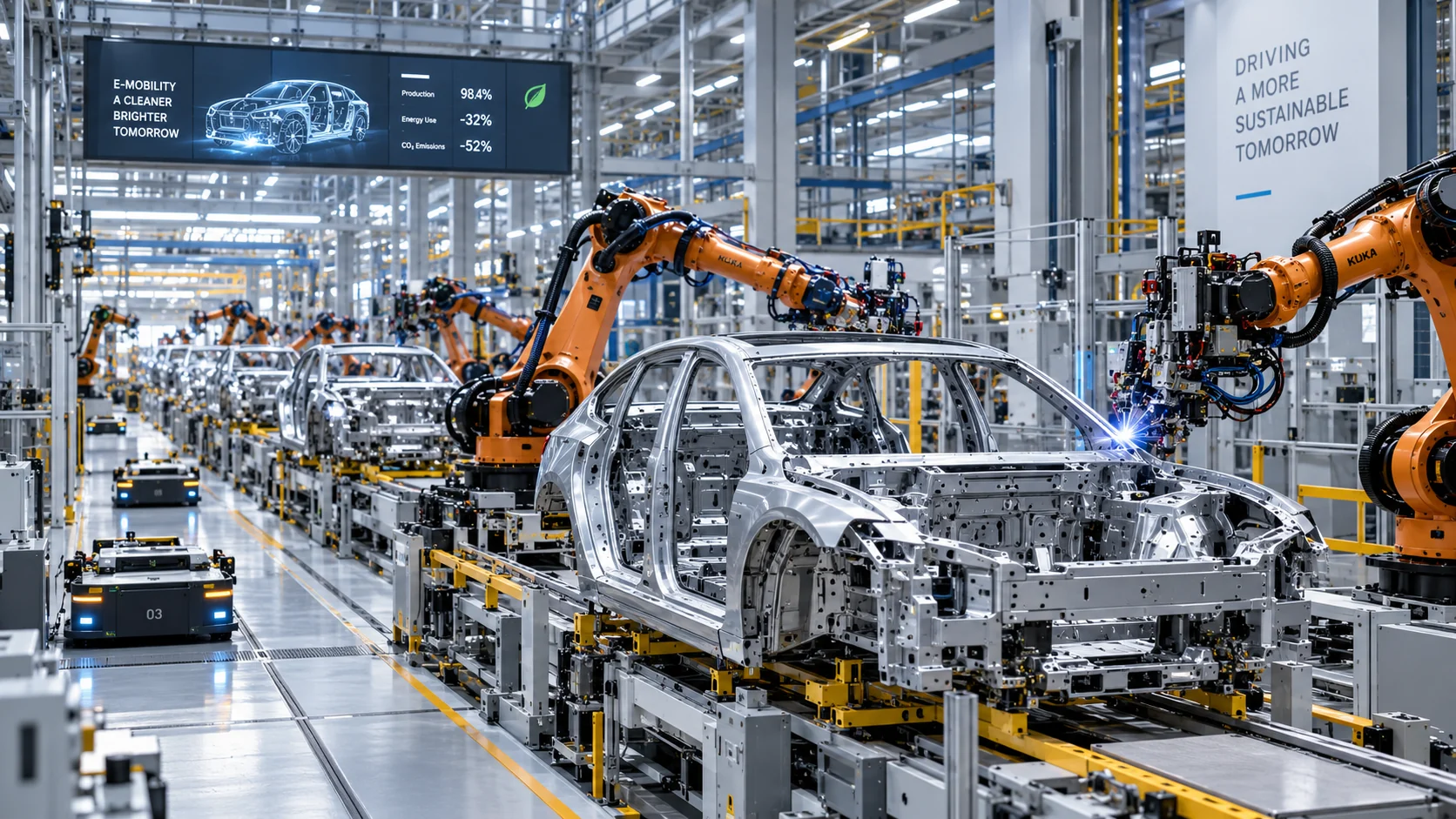 Automoción y robótica en una fábrica industrial